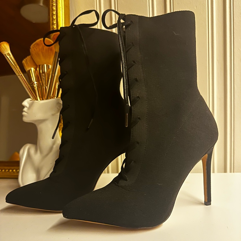 Aldo Black Lace-Up Heeled Boots
